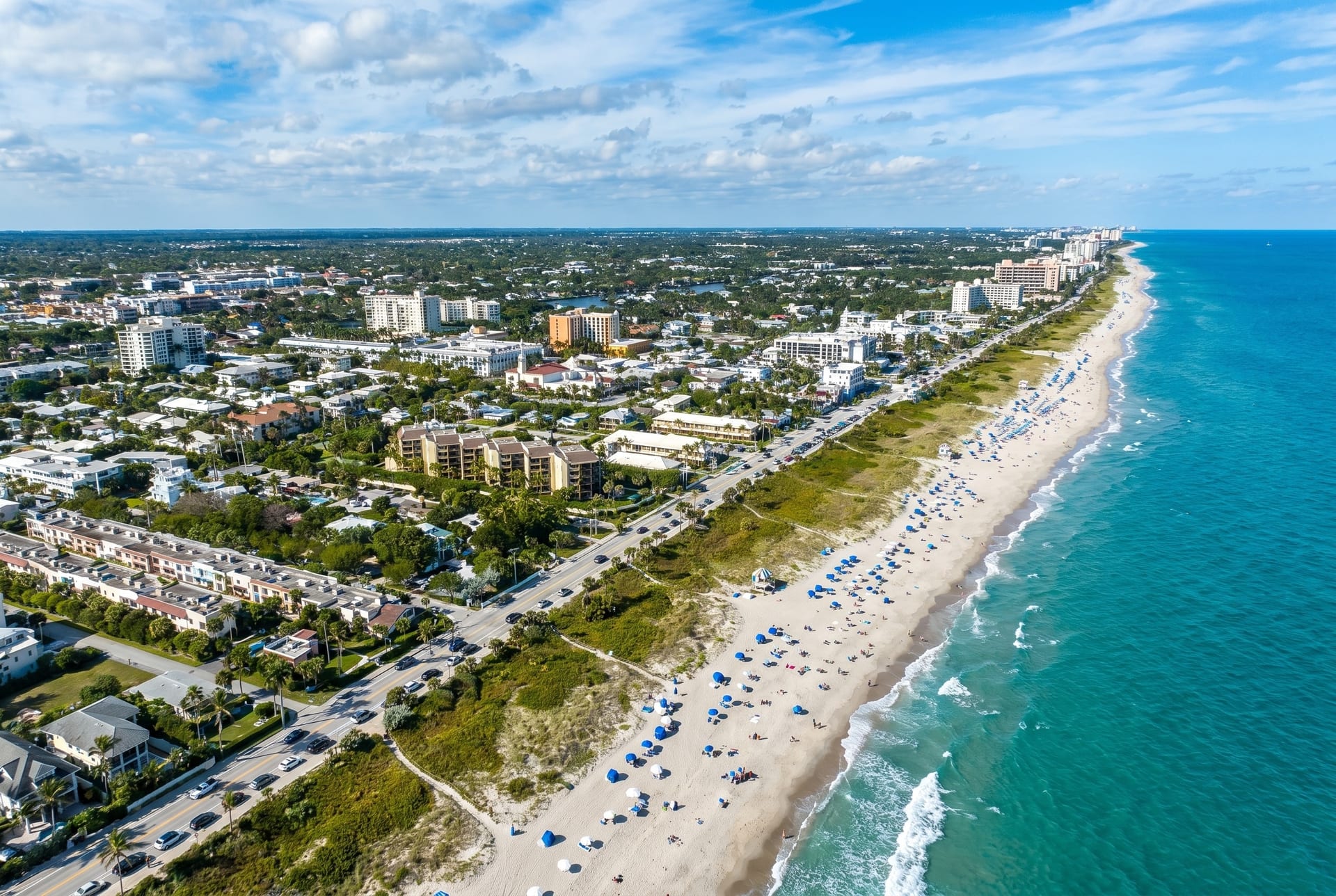 Aerial view of the Delray Beach, Florida coastline, an area served by Best Florida Roofing