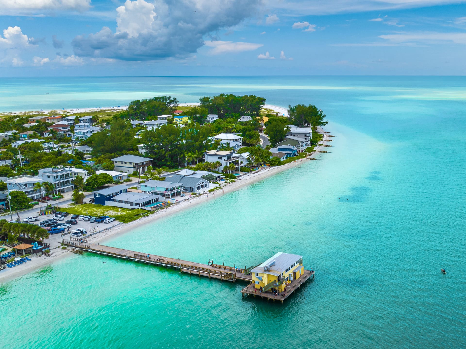 Aerial view of Fort Myers Beach, Florida, an area served by Best Florida Roofing