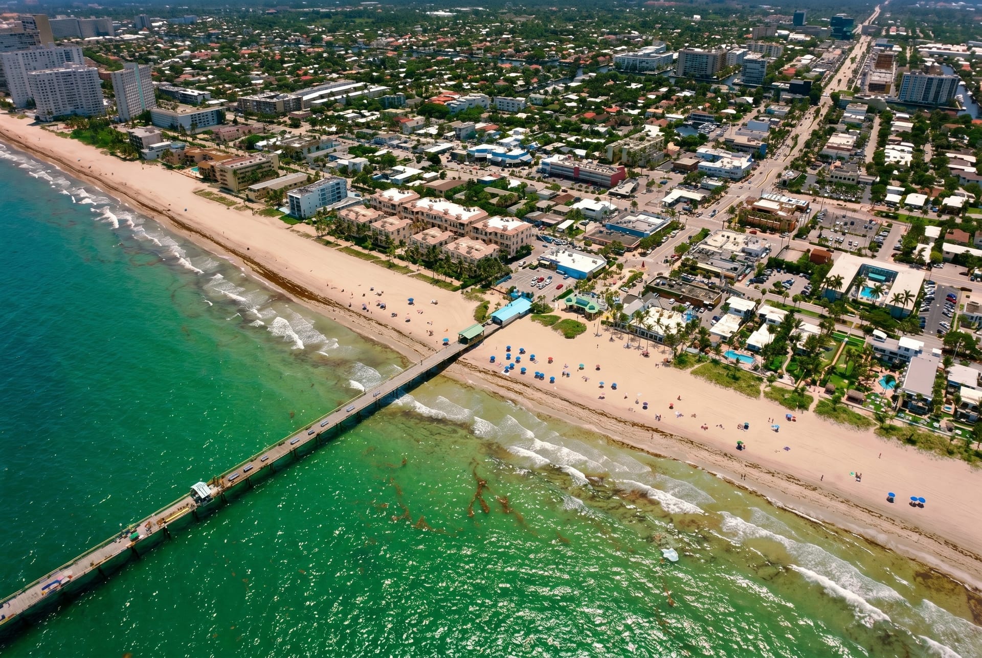 Aerial view of Lauderdale-by-the-Sea, Florida and Anglin's Pier, an area served by Best Florida Roofing